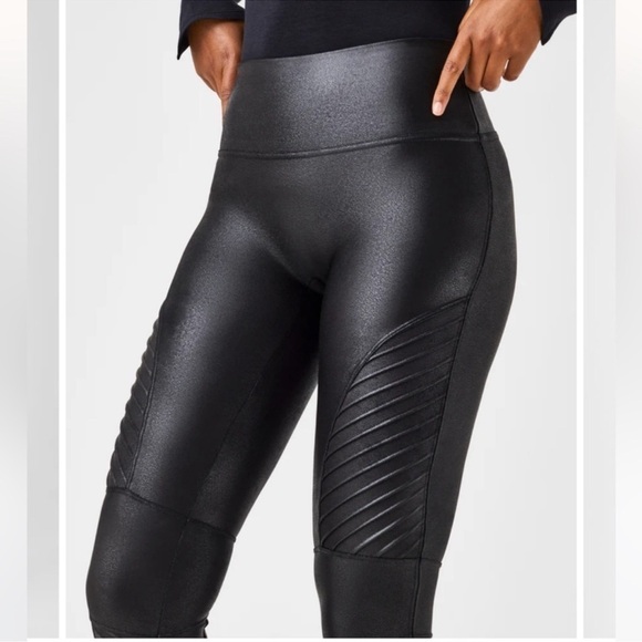 SPANX Faux Leather Moto Leggings Black Size Small Petite NWT - Picture 15 of 15